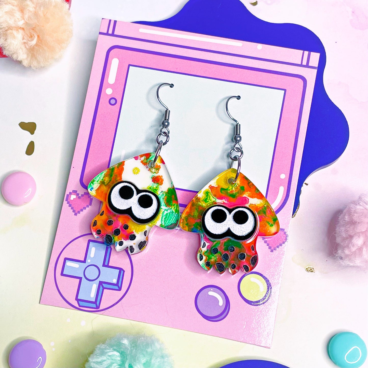 Splat! Paintball Squid Acrylic Earrings // Every Pair Is One Of A Kind!