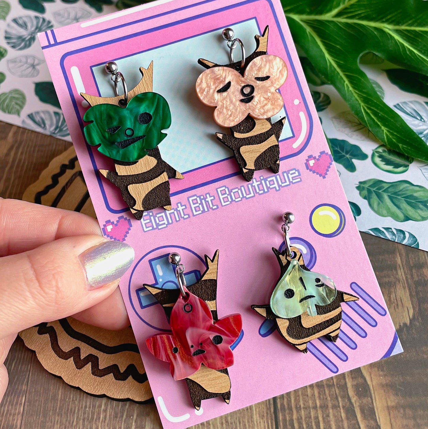 Masked Forest Spirits Wood & Acrylic Earrings | 4 Pack! Mismatched 1 Each