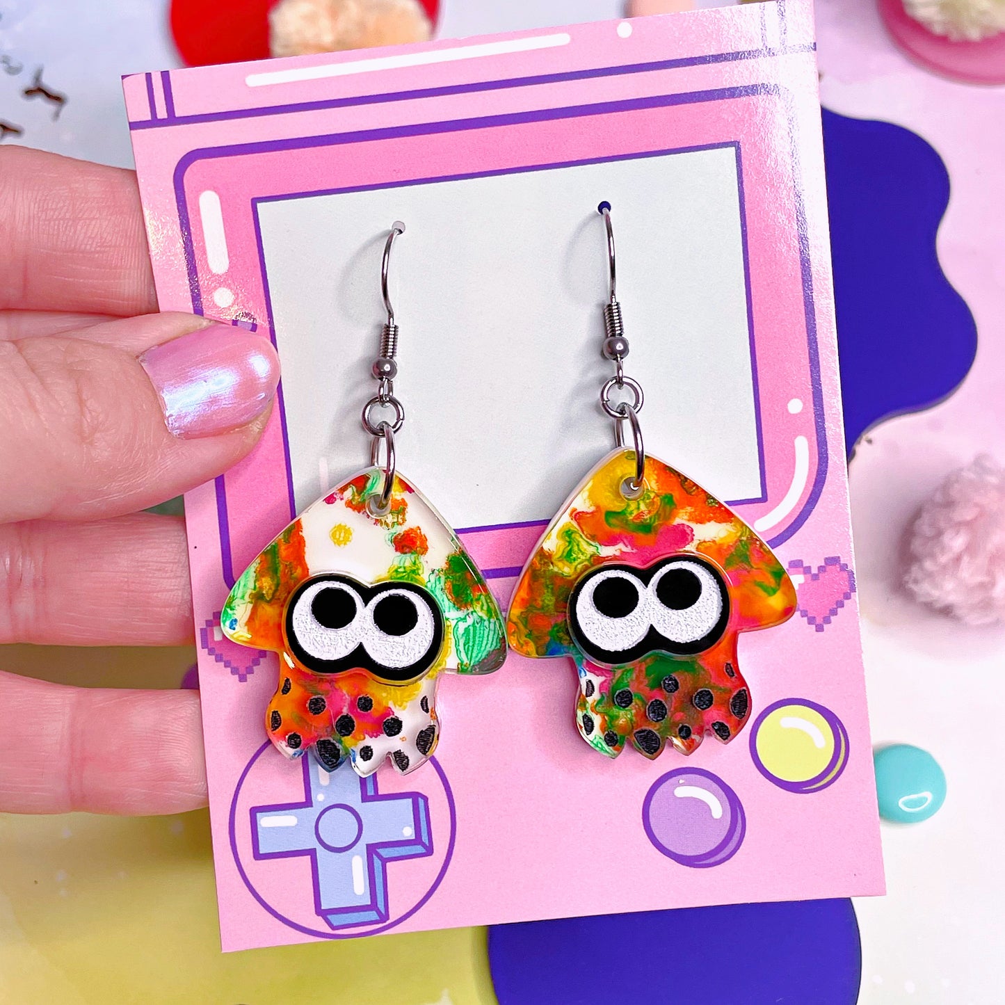 Splat! Paintball Squid Acrylic Earrings // Every Pair Is One Of A Kind!