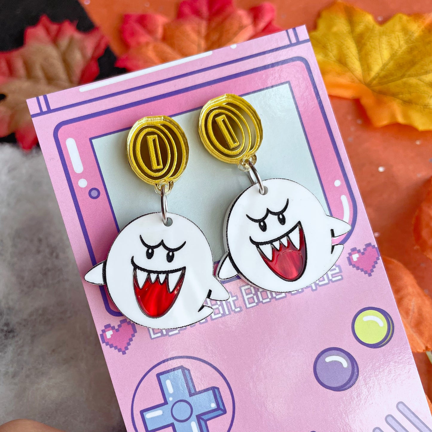 Boo! Gamer Ghost Coin Stud Acrylic Earrings