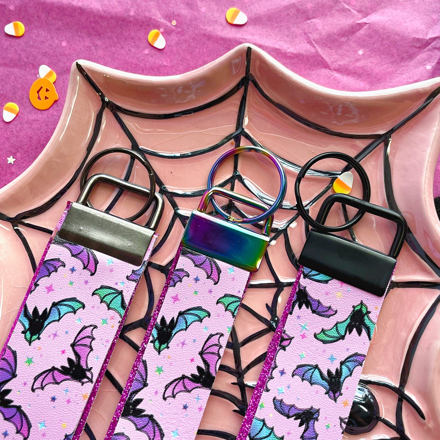 Pastel Bats Wristlet - Colorful Spooky Keychain Wristlet // B&B Collab