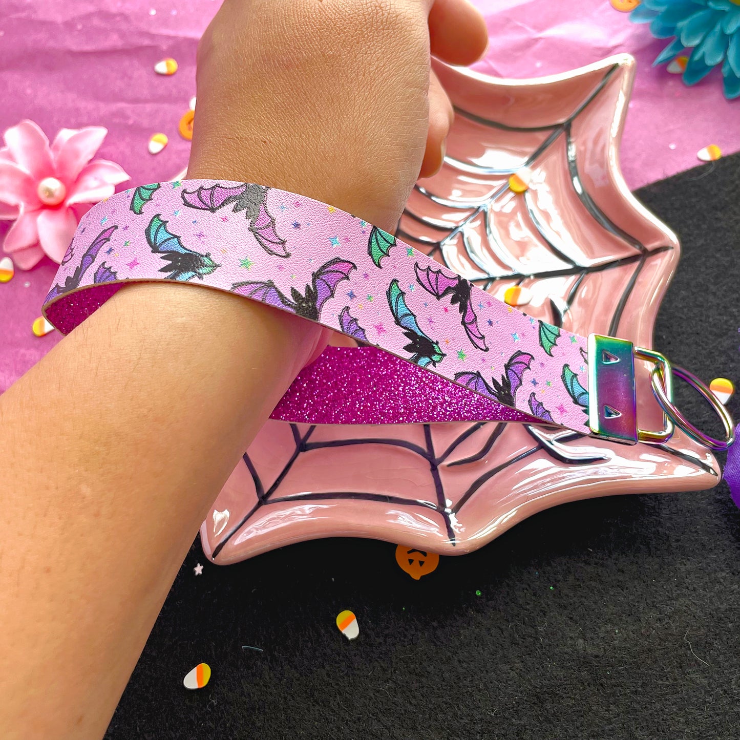 Pastel Bats Wristlet - Colorful Spooky Keychain Wristlet // B&B Collab