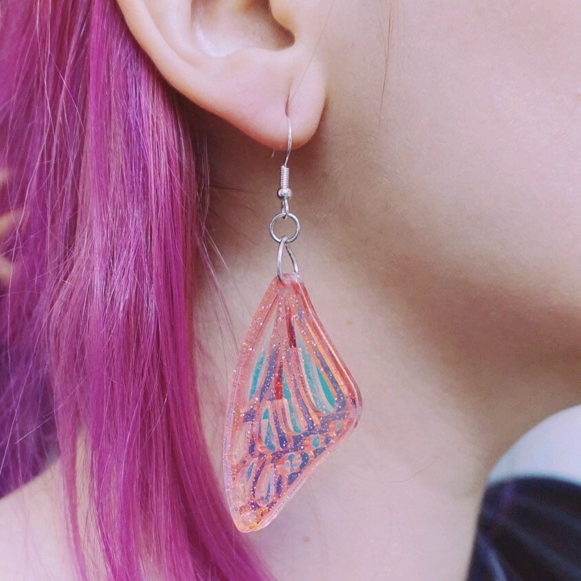 Pink Aura Butterfly Wing Earrings