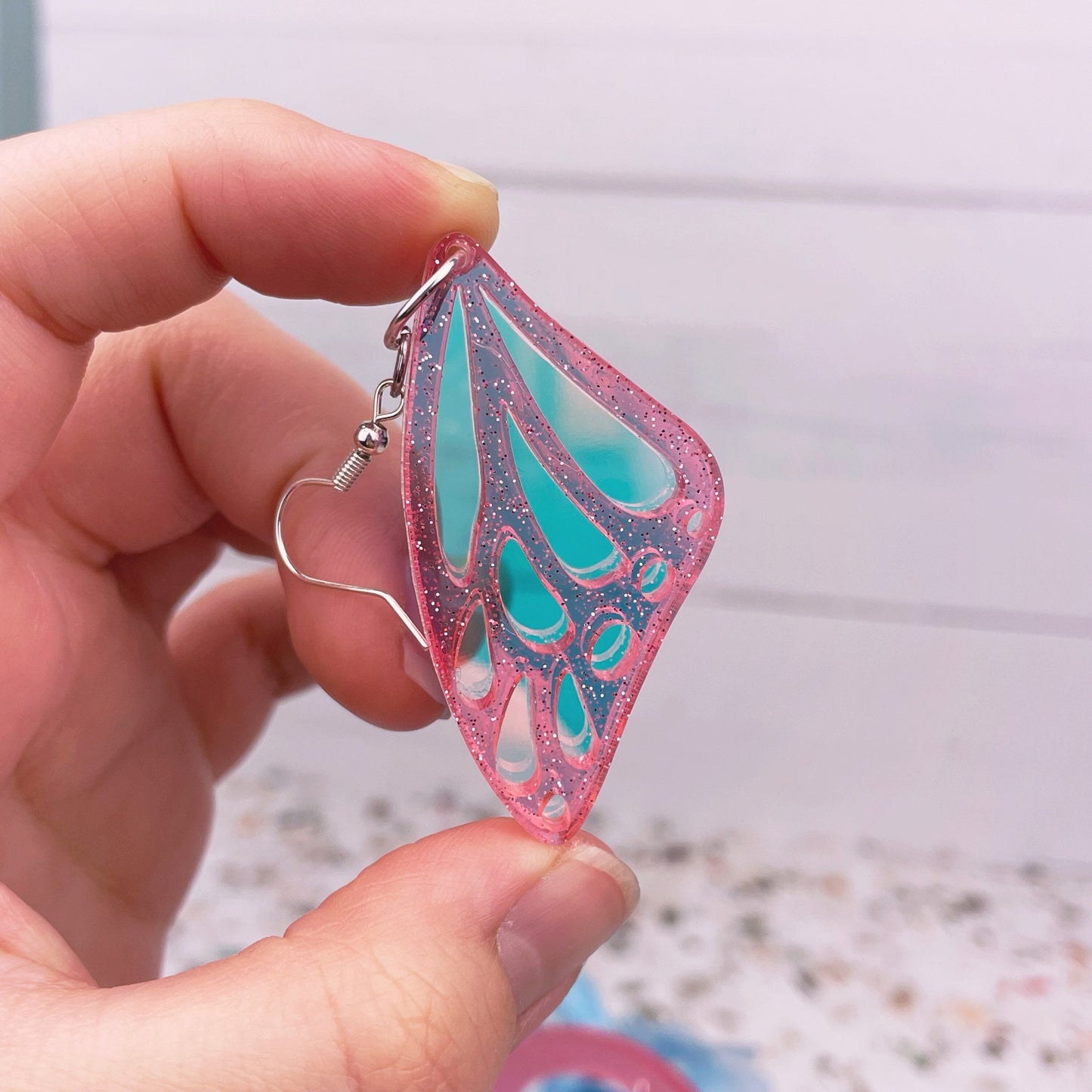 Pink Aura Butterfly Wing Earrings