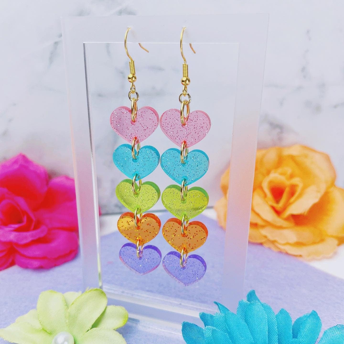 Jelly Heart Chain Earrings