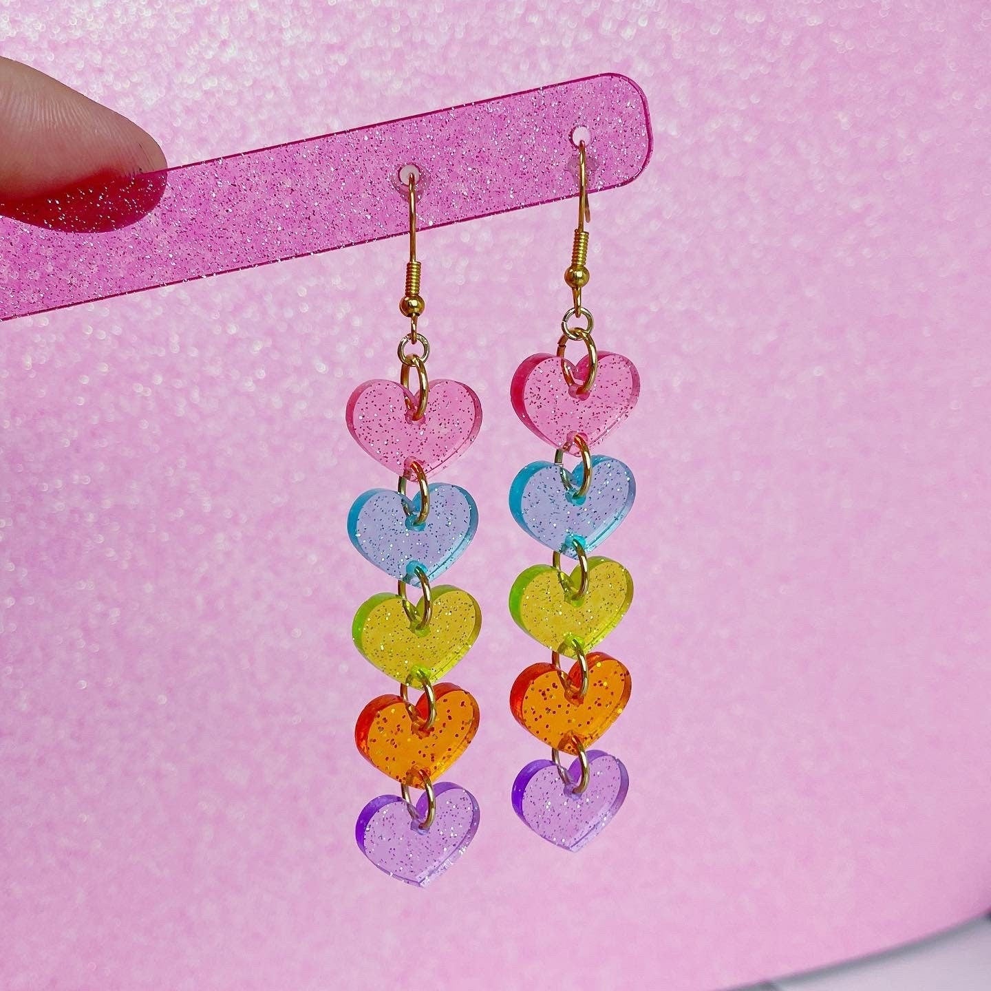 Jelly Heart Chain Earrings