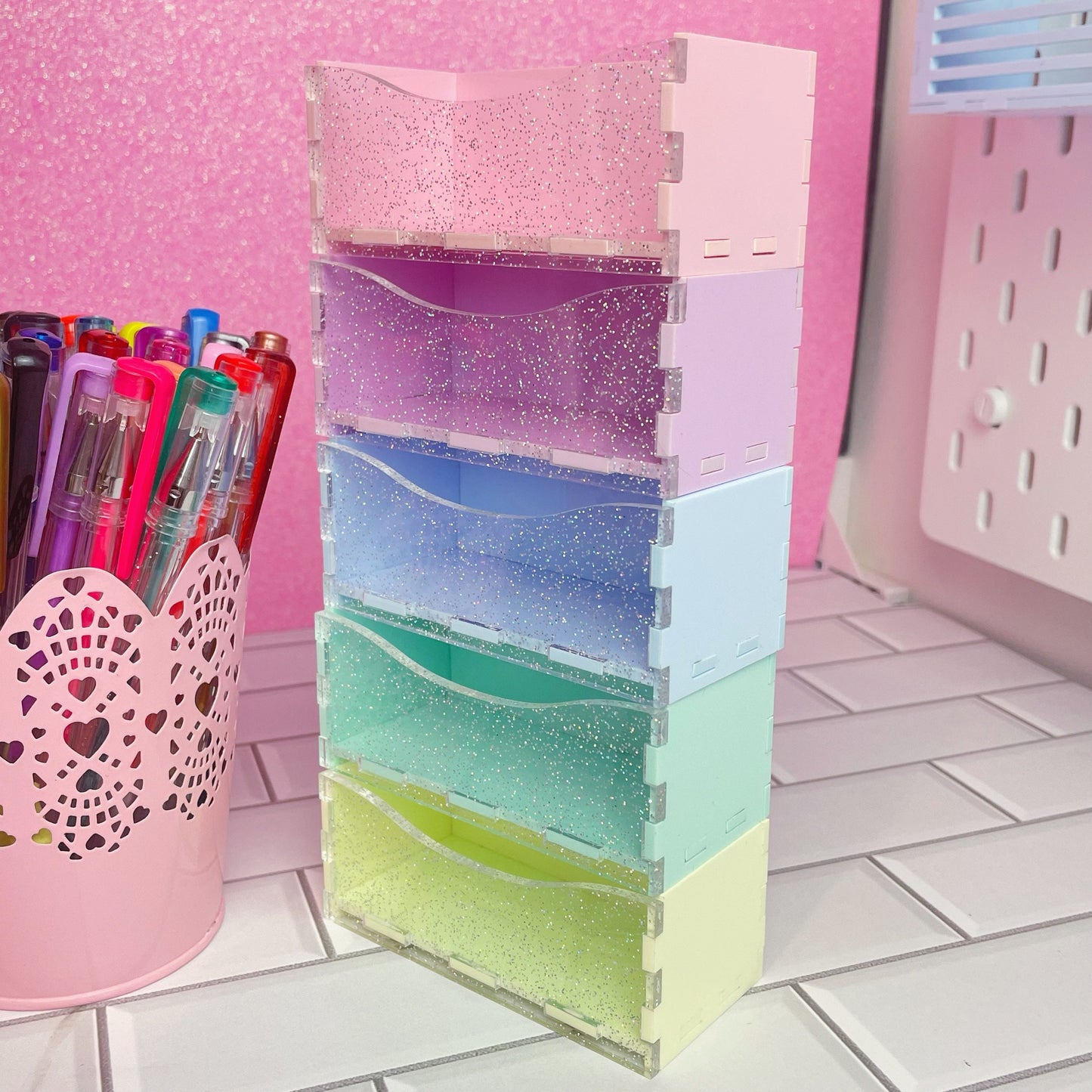 Pastel Holo Glitter Business Card Holder