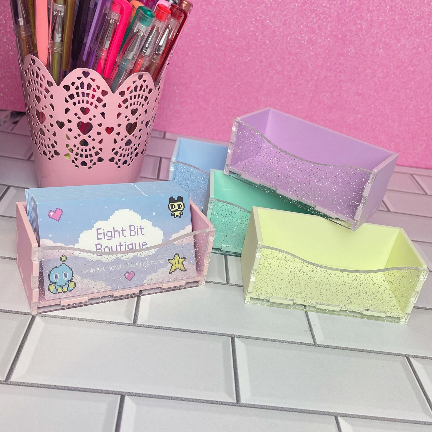 Pastel Holo Glitter Business Card Holder
