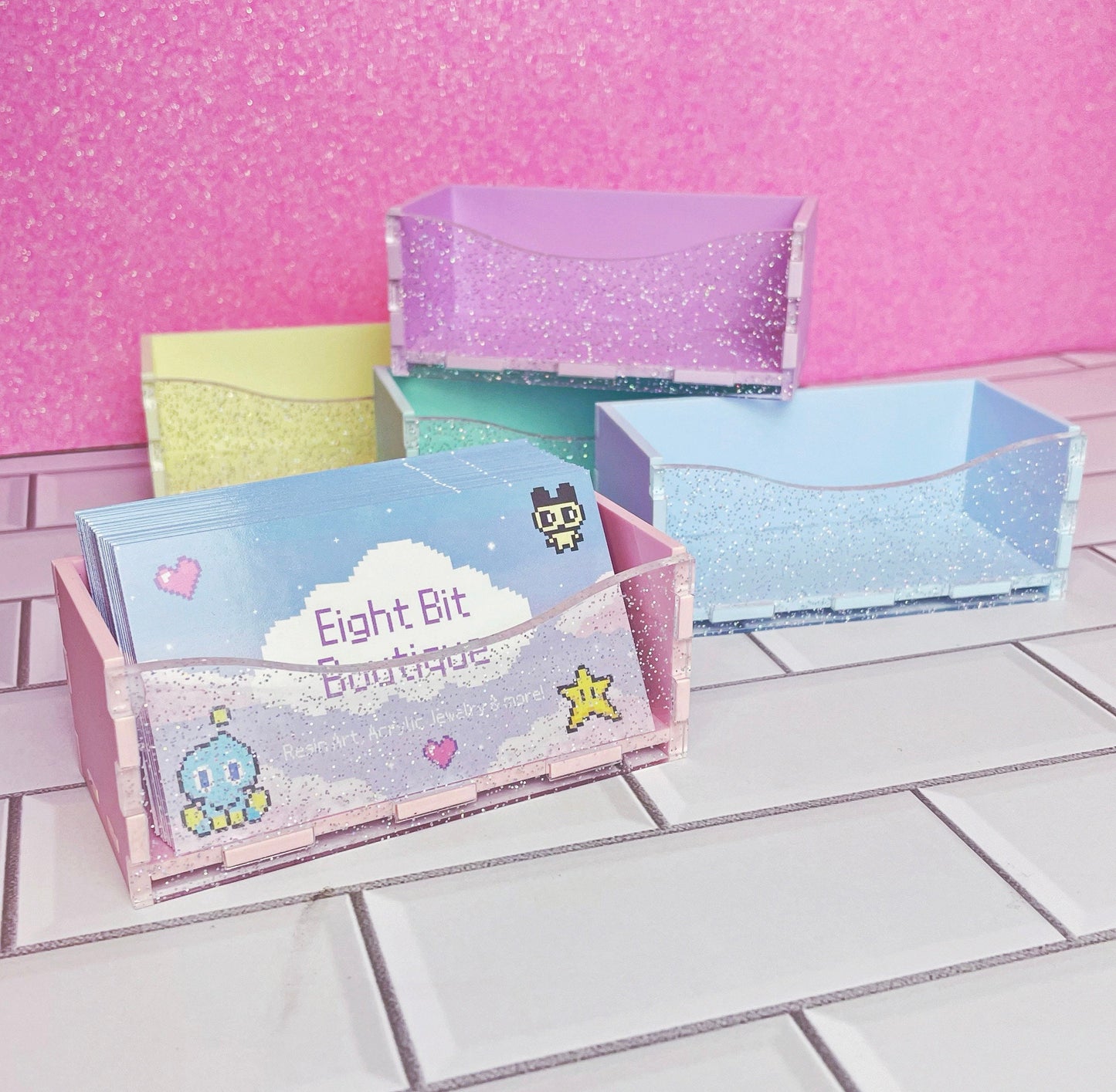 Pastel Holo Glitter Business Card Holder