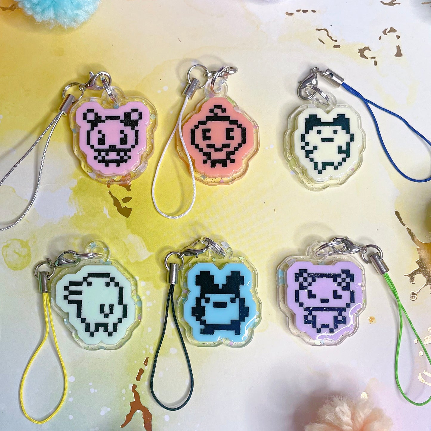 Pastel Rainbow Tama Phone Charms - Tons of Characters To Choose From! // UV Coated For Extra Durability