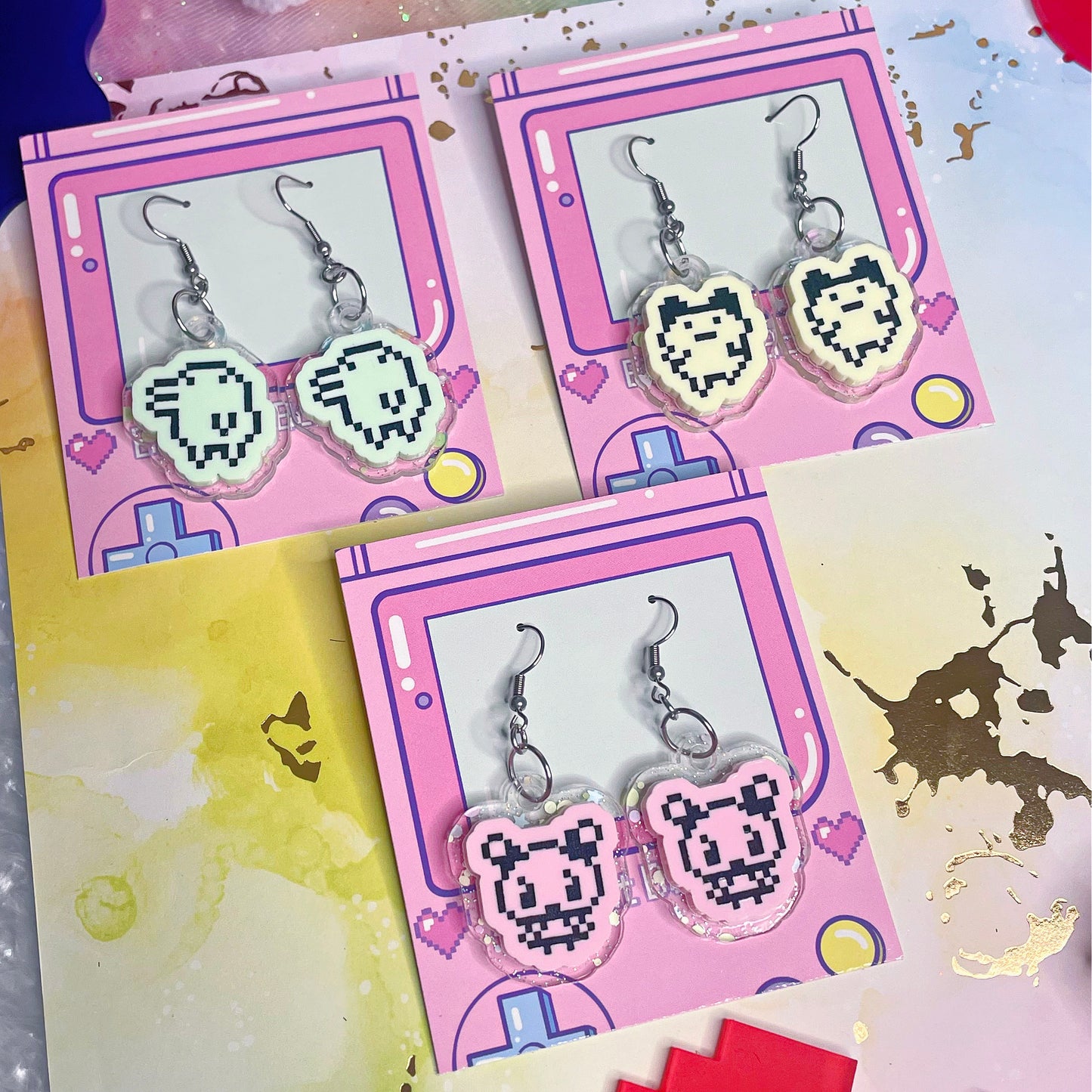 Pastel Rainbow Tama Earrings | Choose Your Character and Hardware!