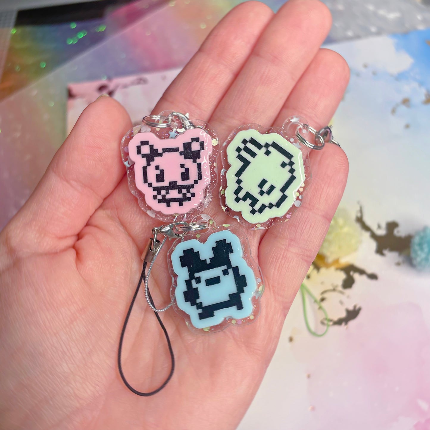 Pastel Rainbow Tama Phone Charms - Tons of Characters To Choose From! // UV Coated For Extra Durability