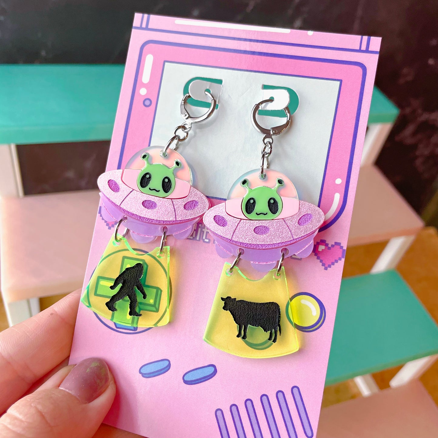 See Ya, My Ride Is Here! Alien Beam Earrings