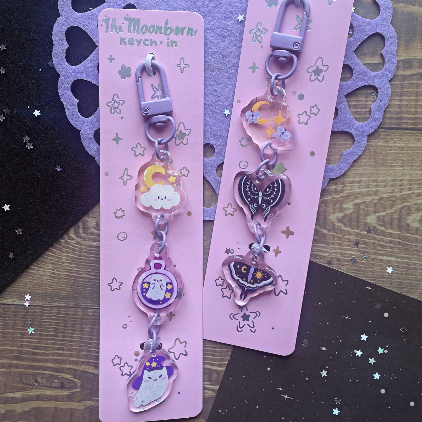 Magical Ghosts + Witchy Moth Girl Dangle Keychain | Choose Your Style!