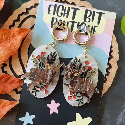 Oddities Shop / Conjoined Rabbit Art Earrings