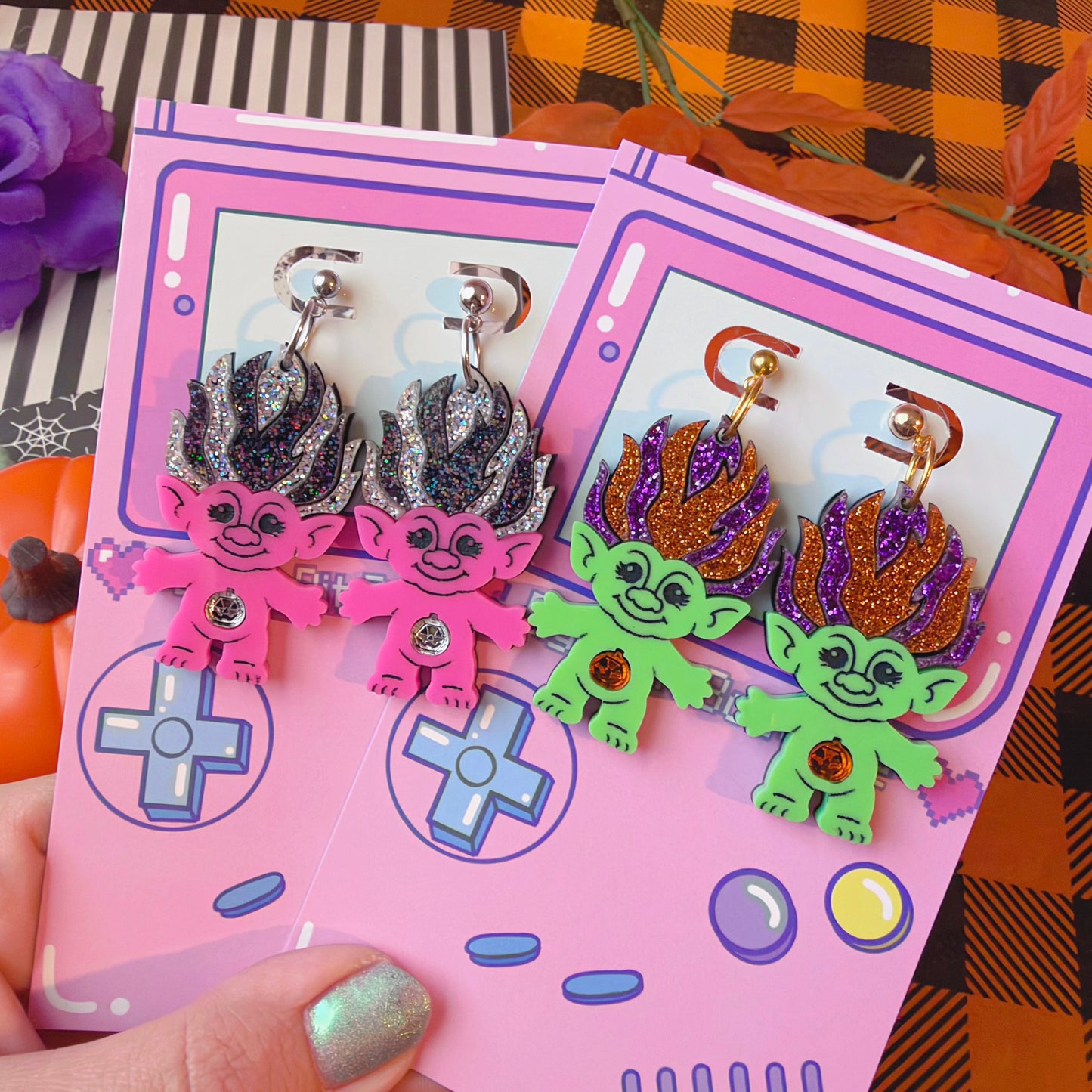 Retro Halloween Goblin Earrings | 90s Nostalgia // Choose Your Color & Hardware!