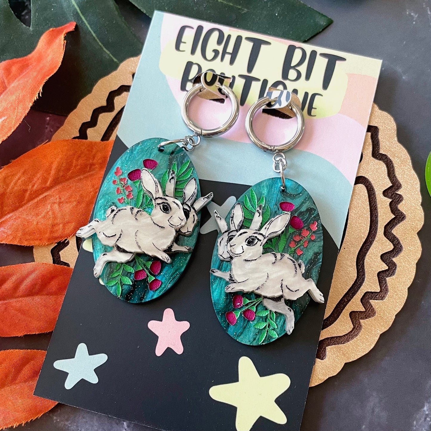 Oddities Shop / Conjoined Rabbit Art Earrings