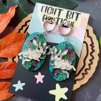 Oddities Shop / Conjoined Rabbit Art Earrings