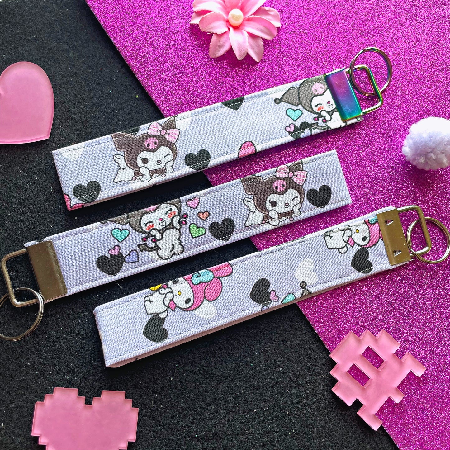 My Melo & Kuro Fabric Wristlet Keychain | Kawaii Keychain Lanyard for Bags & Keys // B&B Collab