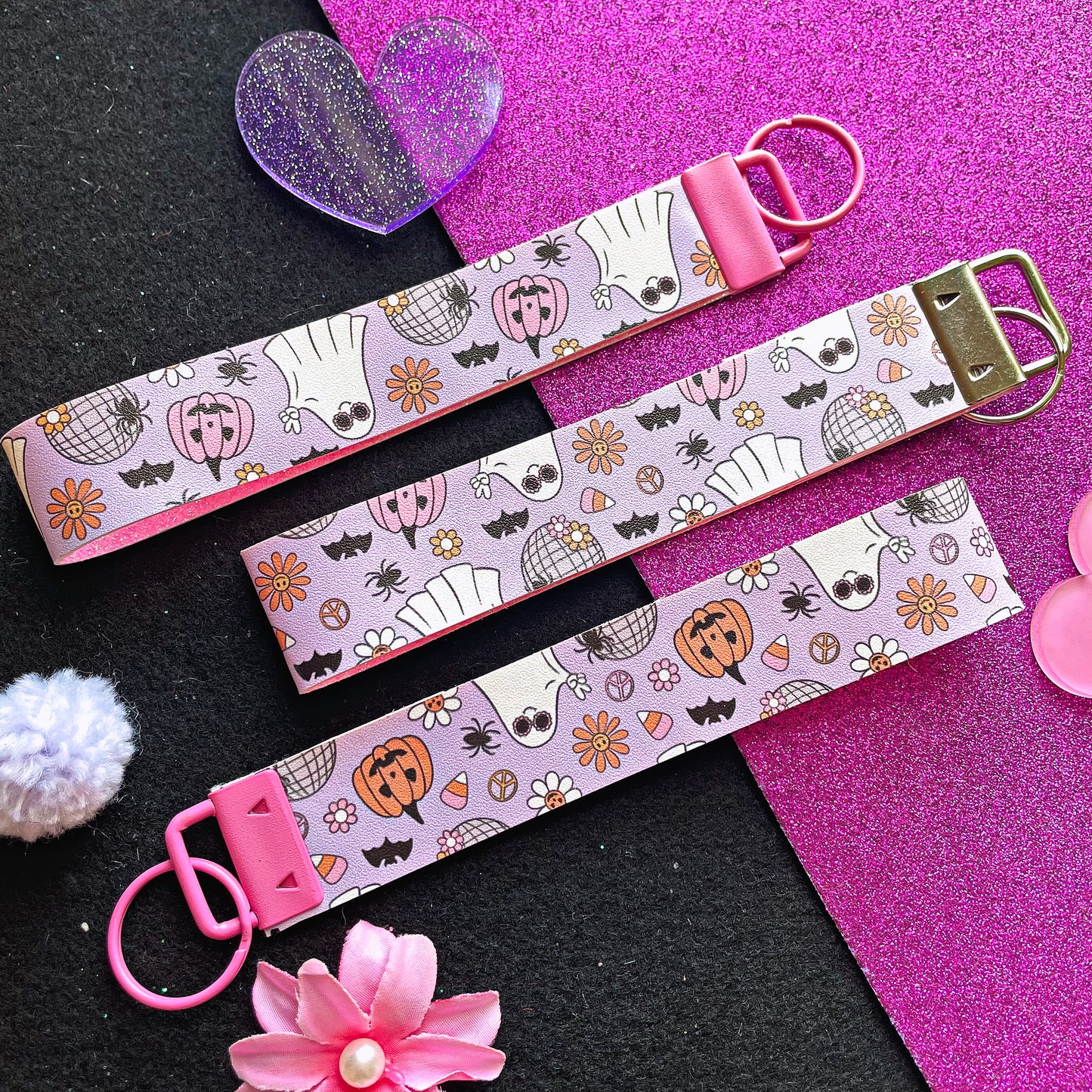 Groovy Ghoul Halloween Wristlet – Retro Ghosts, Pumpkins + Bats Keychain Lanyard // B&B Collab