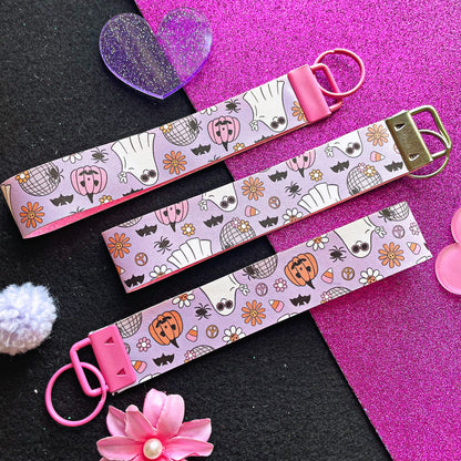 Groovy Ghoul Halloween Wristlet – Retro Ghosts, Pumpkins + Bats Keychain Lanyard // B&B Collab