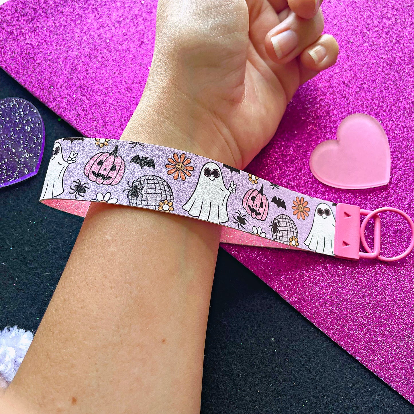 Groovy Ghoul Halloween Wristlet – Retro Ghosts, Pumpkins + Bats Keychain Lanyard // B&B Collab
