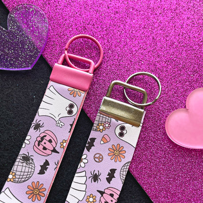 Groovy Ghoul Halloween Wristlet – Retro Ghosts, Pumpkins + Bats Keychain Lanyard // B&B Collab