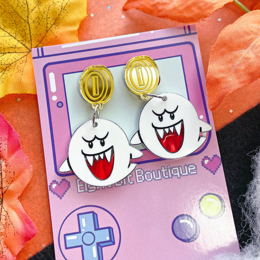 Boo! Gamer Ghost Coin Stud Acrylic Earrings