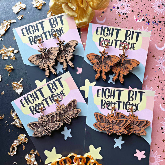 Midnight Market "The Bargain Booth" - Wooden Moth Earrings // Luna or Death Moth