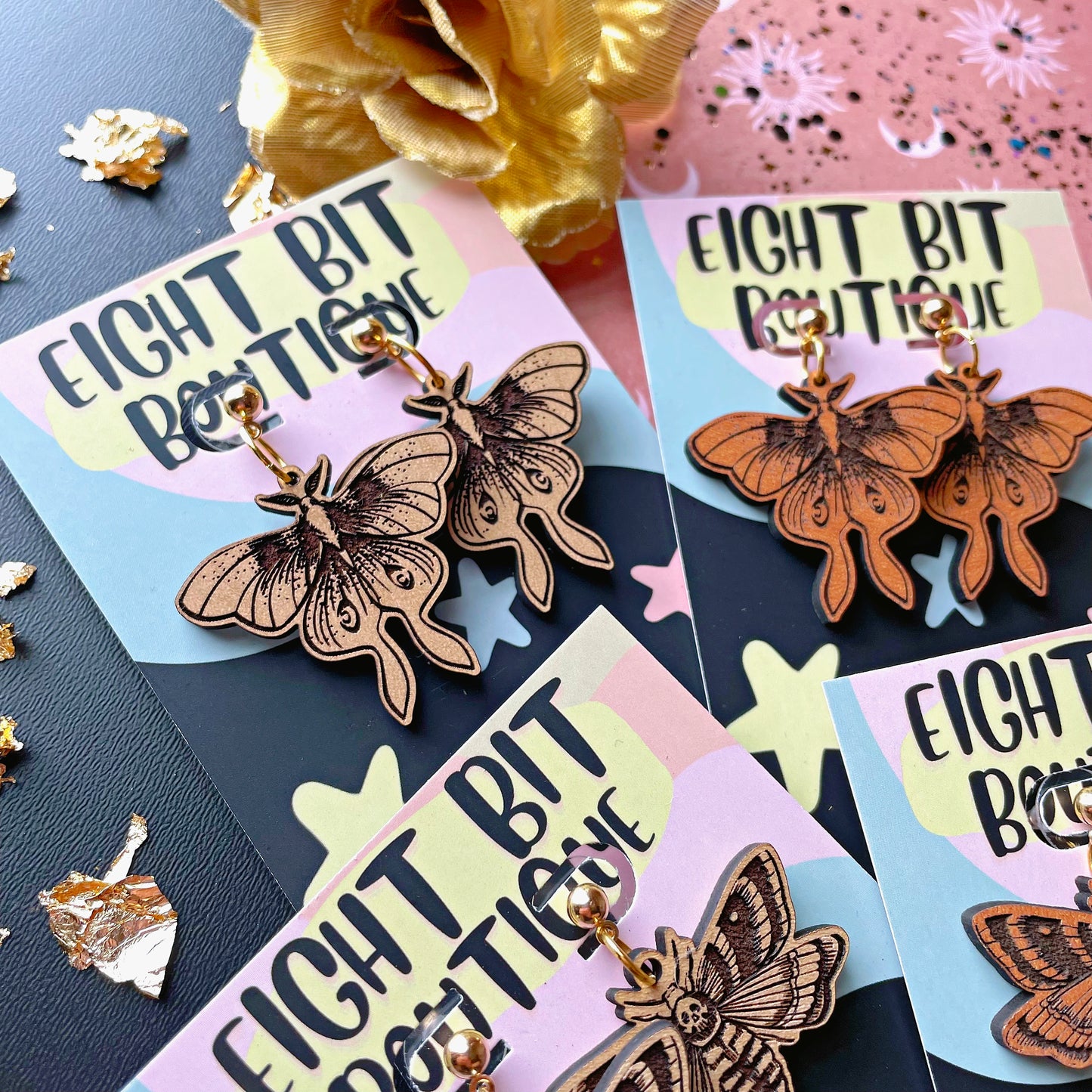 Midnight Market "The Bargain Booth" - Wooden Moth Earrings // Luna or Death Moth