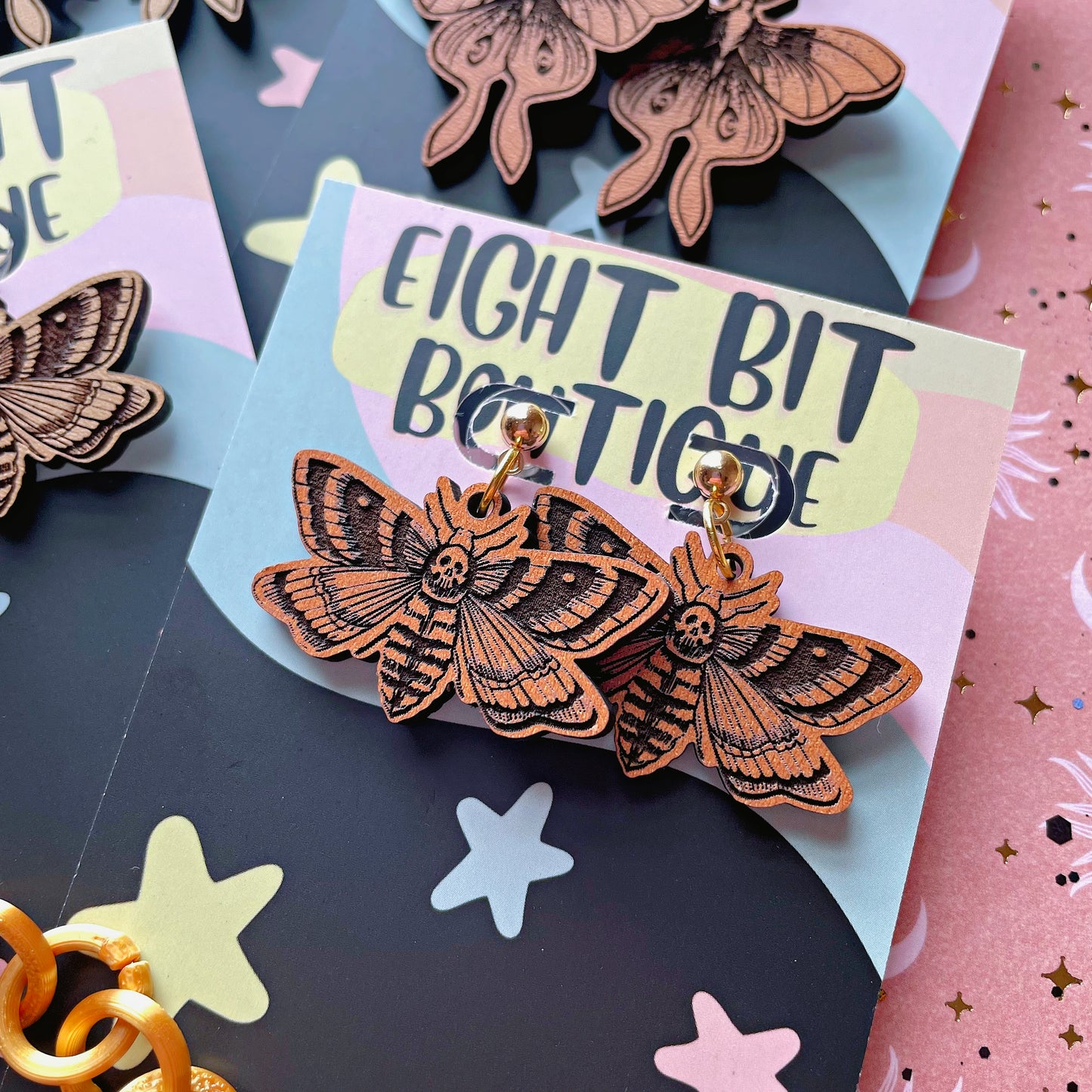 Midnight Market "The Bargain Booth" - Wooden Moth Earrings // Luna or Death Moth