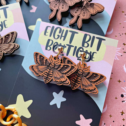 Midnight Market "The Bargain Booth" - Wooden Moth Earrings // Luna or Death Moth