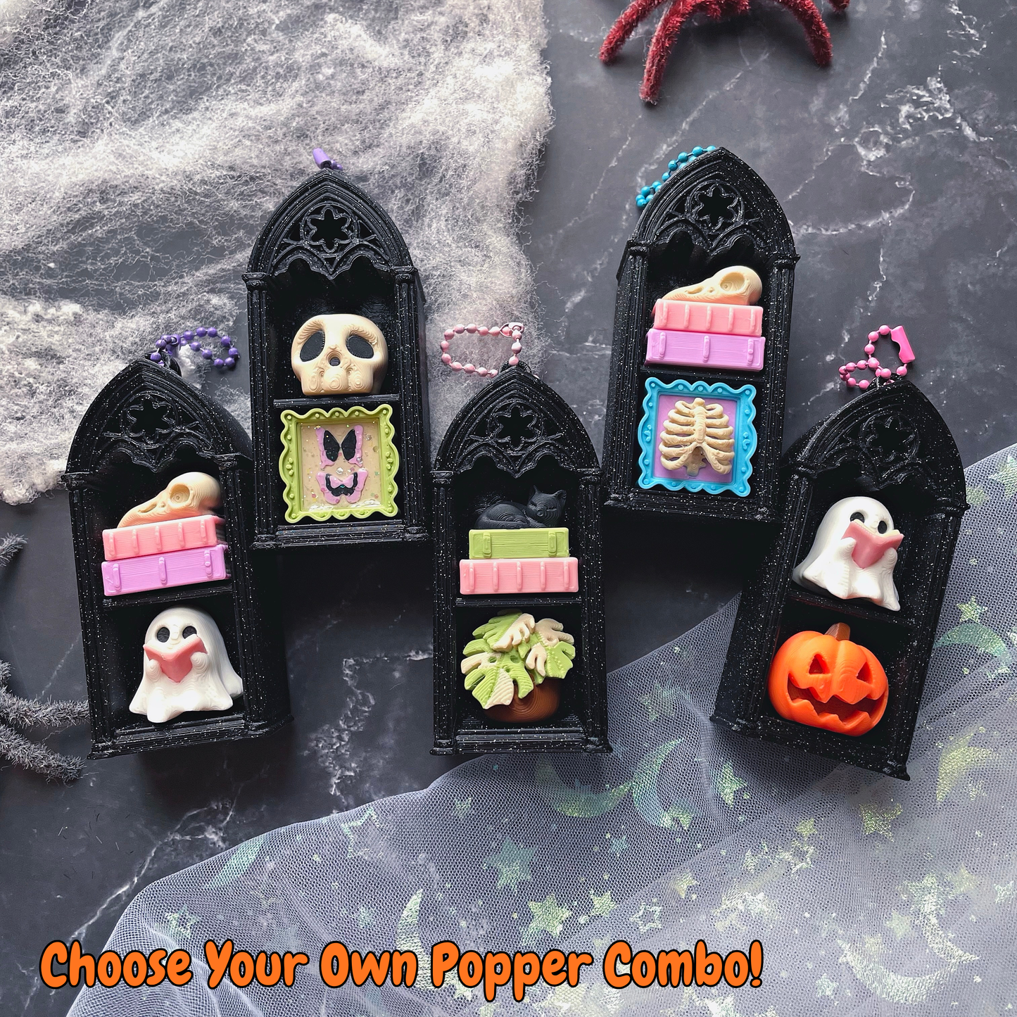 Pixel Poppers - Fidget Clicker Double Gothic Spooky Bookshelf - Choose Your Combo!