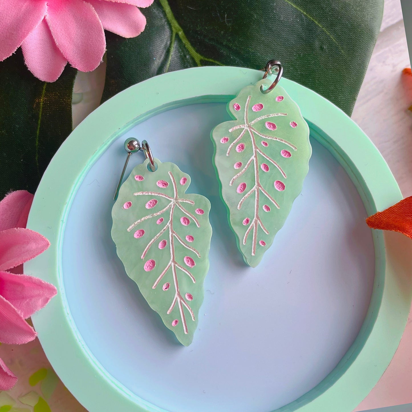 Polka Dot Begonia Acrylic Earrings // Choose Your Color! Hardware Options Available