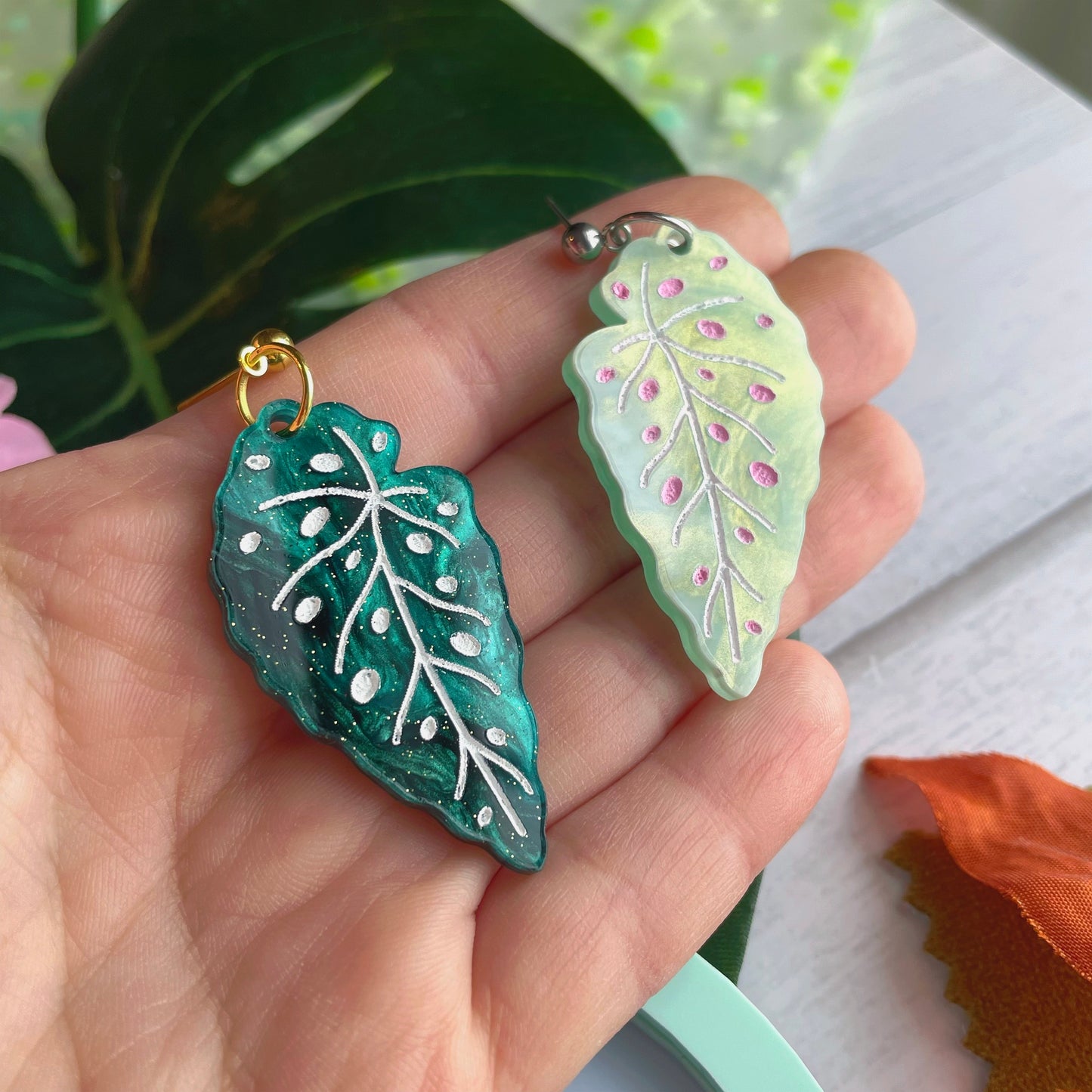 Polka Dot Begonia Acrylic Earrings // Choose Your Color! Hardware Options Available