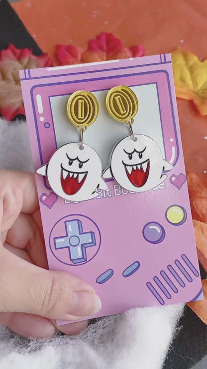 Boo! Gamer Ghost Coin Stud Acrylic Earrings
