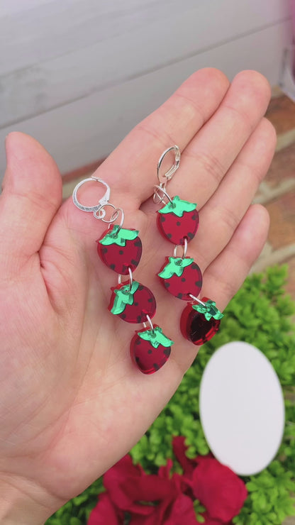 Strawberry Chain Mirror Acrylic Earrings