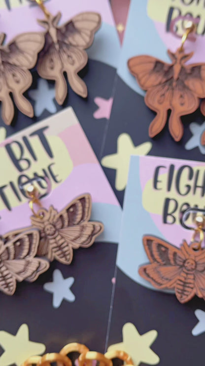 Midnight Market "The Bargain Booth" - Wooden Moth Earrings // Luna or Death Moth
