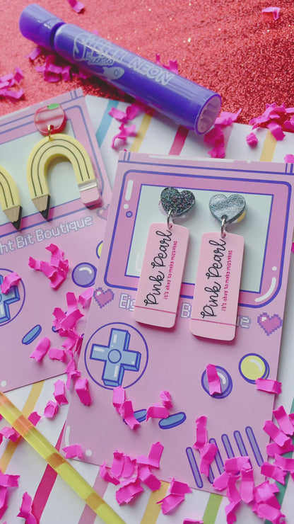 Best Teacher! Pink Eraser or Bendy Pencil Apple Stud Earrings