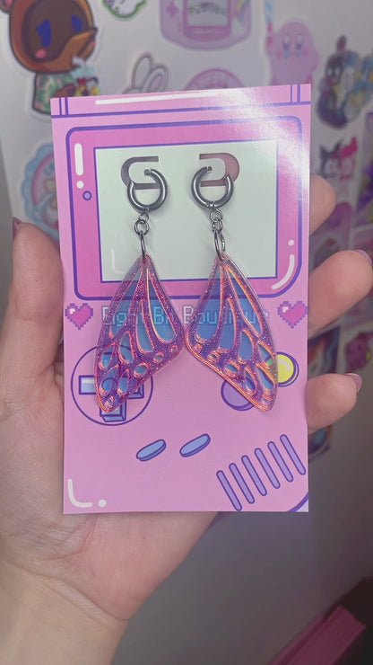 Pink Aura Butterfly Wing Earrings