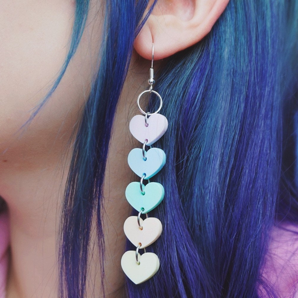 Pastel Heart Chain Acrylic Earrings