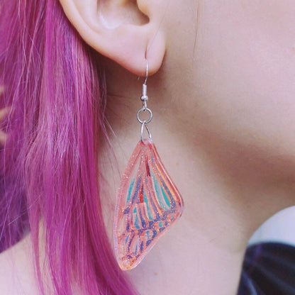 Pink Aura Butterfly Wing Earrings