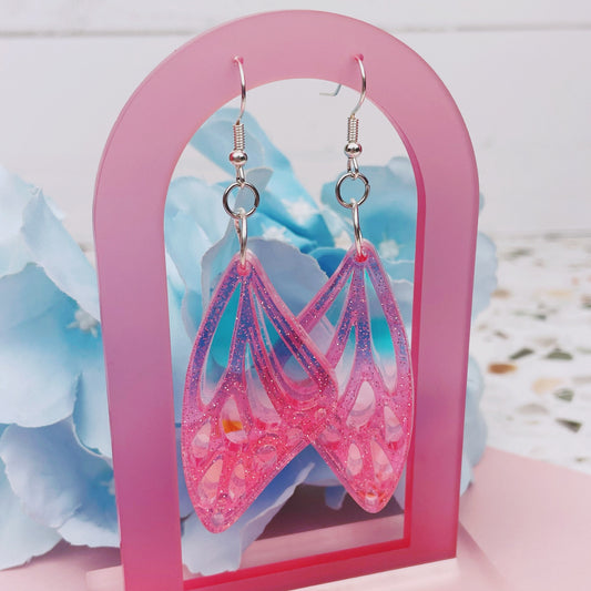 Pink Aura Butterfly Wing Earrings