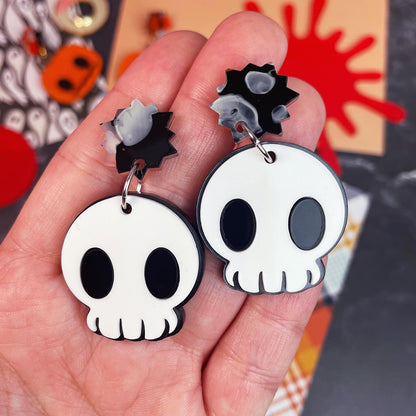Spooky Chao Stud Acrylic Earrings // Pumpkin OR Skull Hat