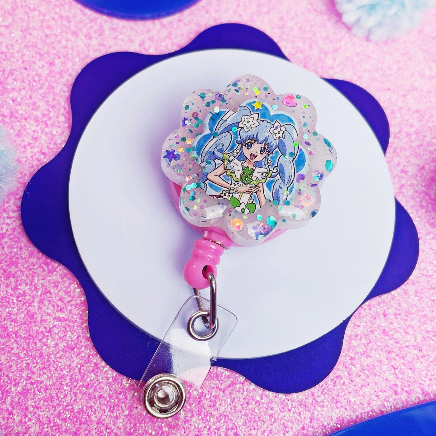 P-Cure Blue Anime Magical Girl Retractable Badge Reel