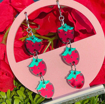 Strawberry Chain Mirror Acrylic Earrings