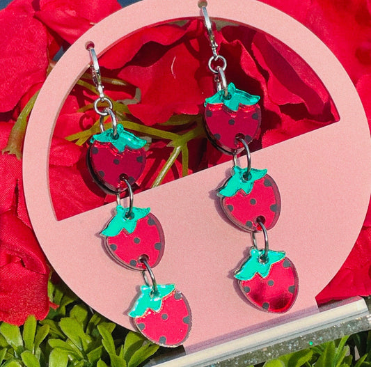 Strawberry Chain Mirror Acrylic Earrings