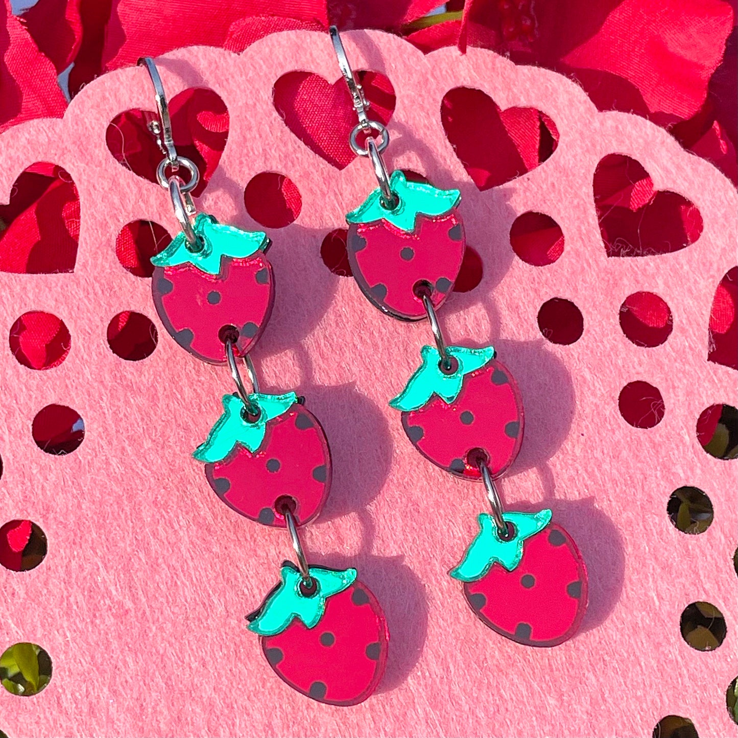 Strawberry Chain Mirror Acrylic Earrings